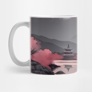 Japanese cherry blossom and Mt. Fuji landscape and pagoda Mug